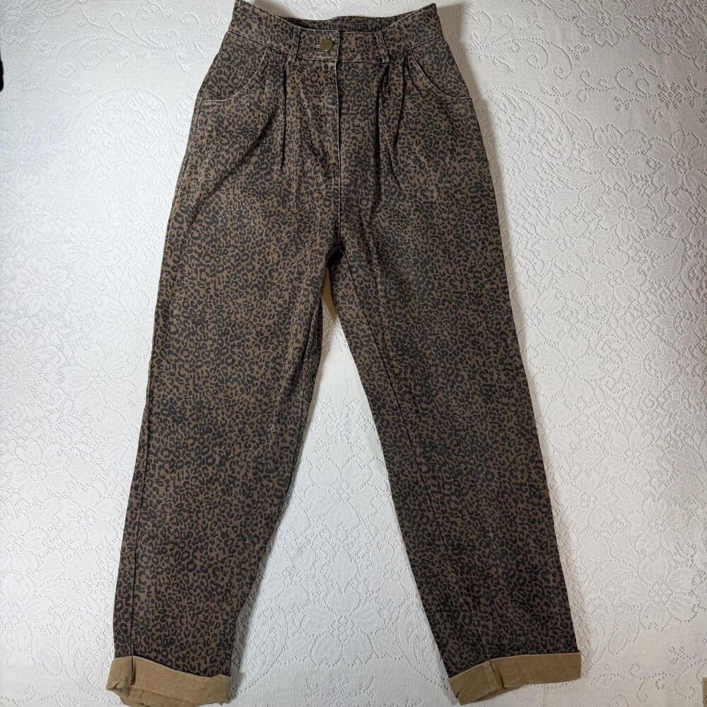 Forever 21 Chino Pants Womens Small Brown Leopard Print High Rise Tapered Cuffed